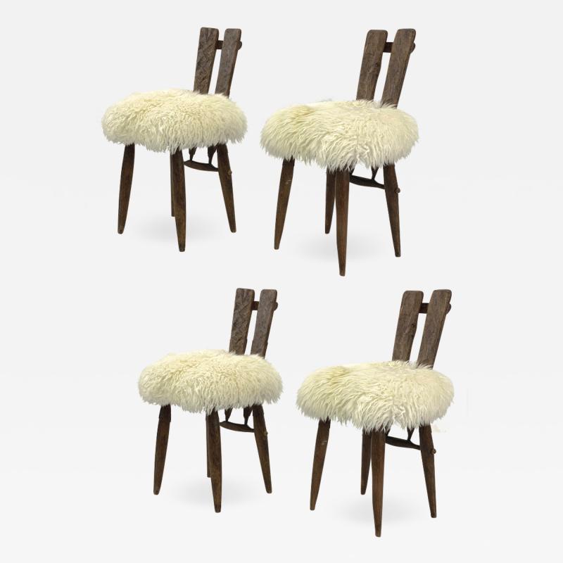 Jean Touret Jean Touret for Ateliers Marolles set of 4 dinning chairs recovered in Fur