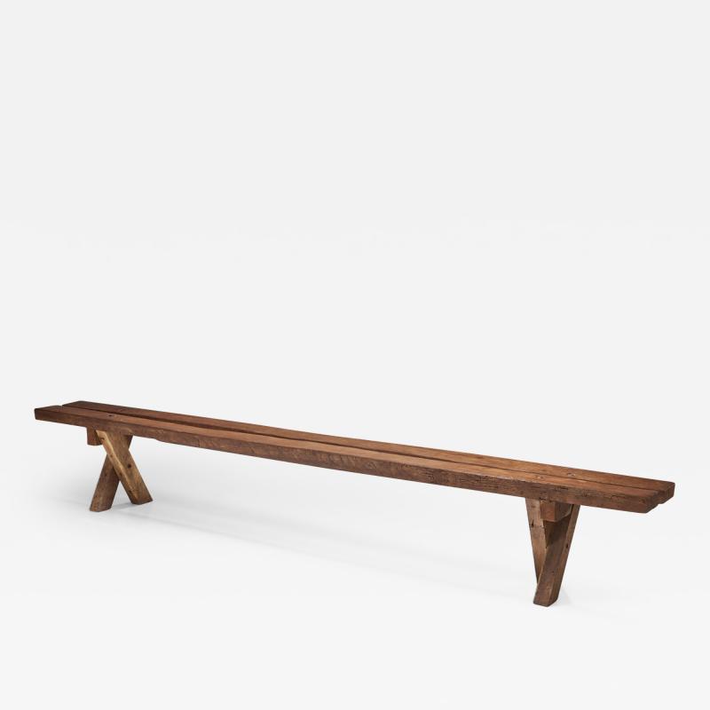 Jean Touret Jean and S bastien Touret Oak Bench with Cross Legs France 1970s