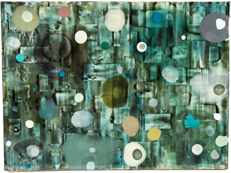 Jeff Leonard Jeff Leonard Abstract Resin Panel in Aqua Greens and Blues