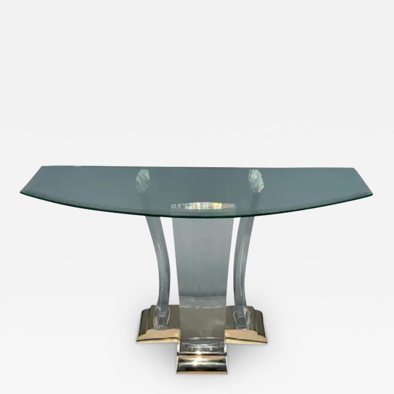 Jeffrey Bigelow Brass and Lucite Console Table Attributed to Jeffrey Bigelow