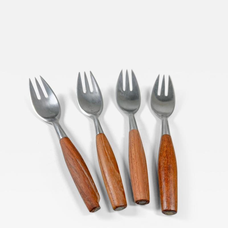 Jens Quistgaard 1954 Dansk Designs Flatware 4 Salad Forks Teak Stainless Jens Quistgaard