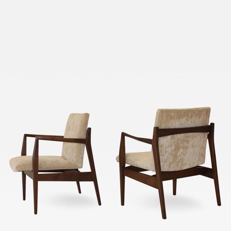 Jens Risom 1960s Jens Risom Sculptural Walnut Armchairs