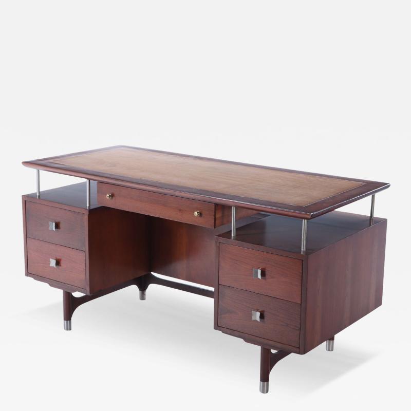 Jens Risom A Jens Risom mid century modern double pedestal executive desk in cherry wood