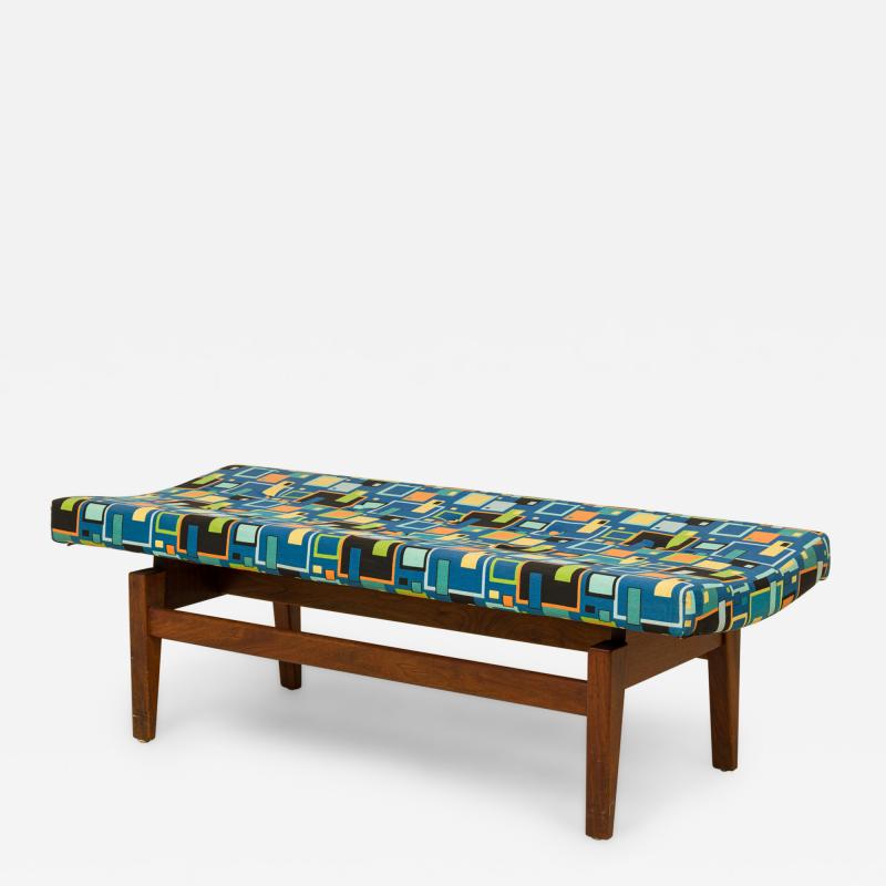 Jens Risom Danish Geometric Pattern Upholstery and Wood Floating Bench