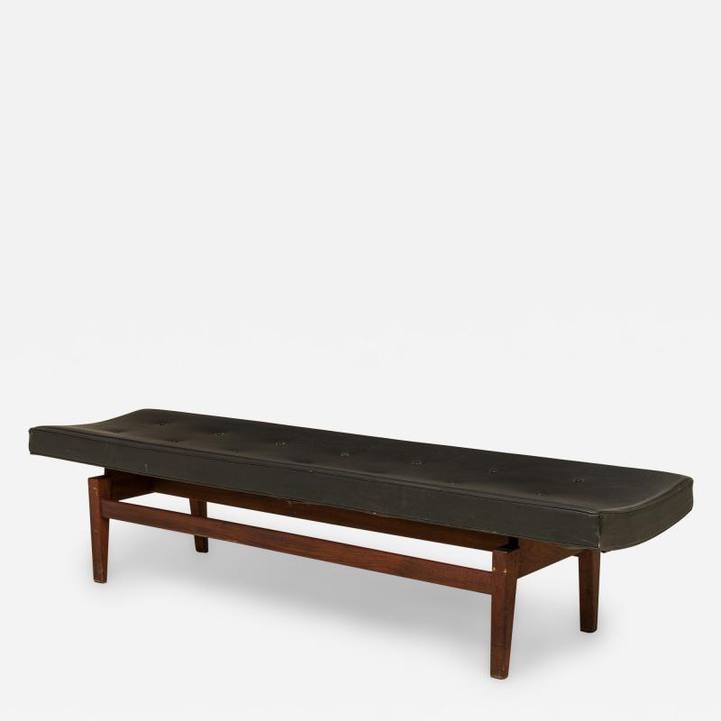 Jens Risom Jens Risom Danish Mid Century Black Tufted Vinyl and Wood Floating Bench