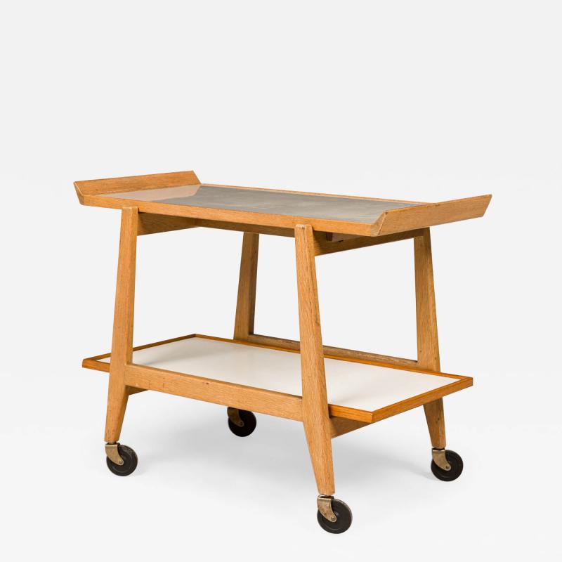 Jens Risom Jens Risom Danish Mid Century Oak And Light Gray Laminate Serving Trolley
