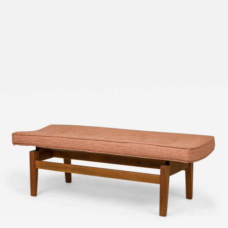 Jens Risom Jens Risom Danish Mid Century Rose Pink Upholstery and Walnut Floating Bench