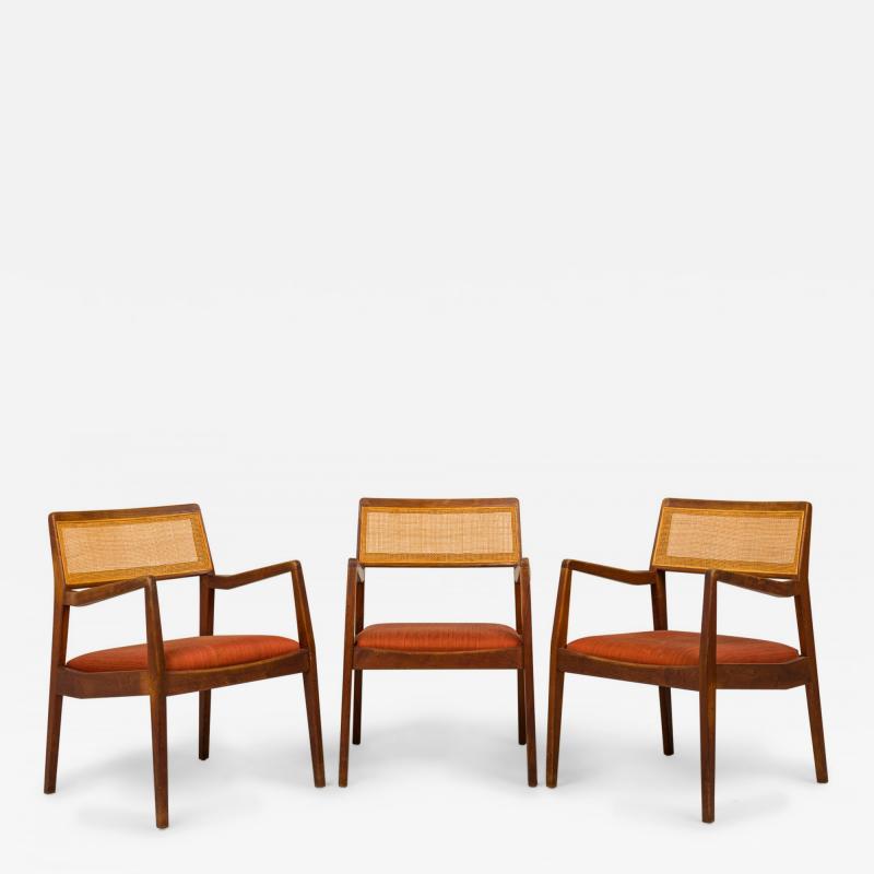 Jens Risom Jens Risom Danish Mid Century Teak Caning and Orange Upholstery Conference Arm