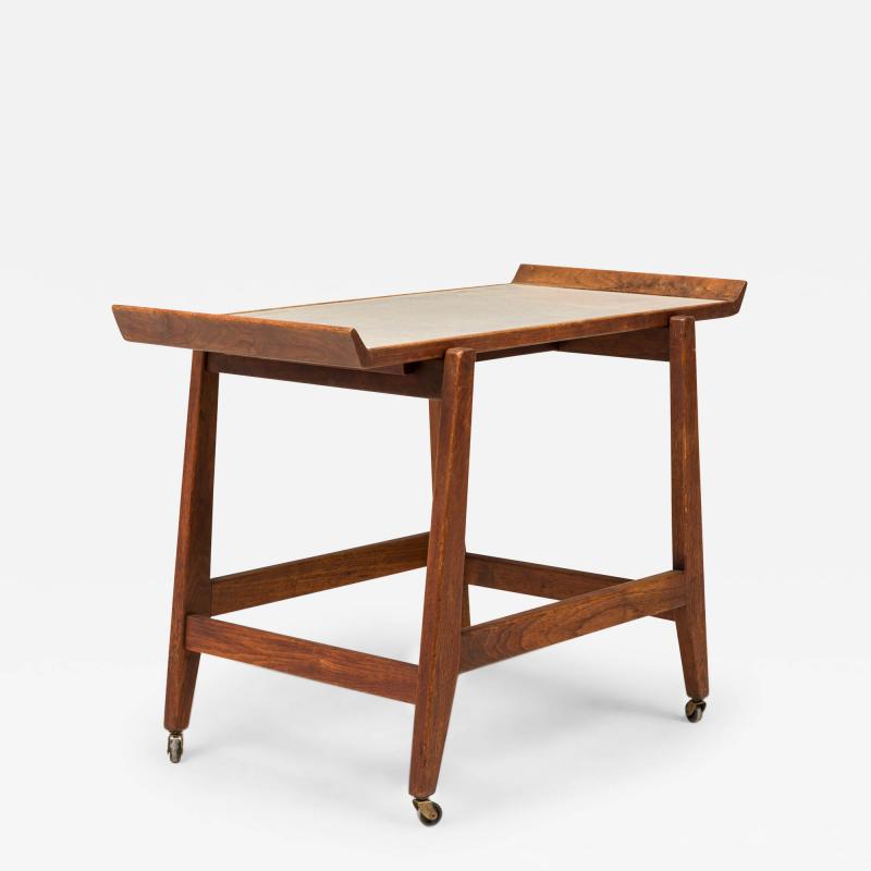 Jens Risom Jens Risom Danish Mid Century Walnut And Light Gray Laminate Serving Trolley