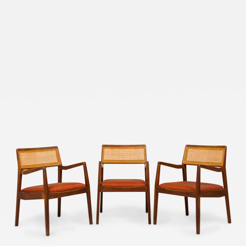 Jens Risom Jens Risom Danish Teak Caning and Orange Upholstery Conference Armchairs