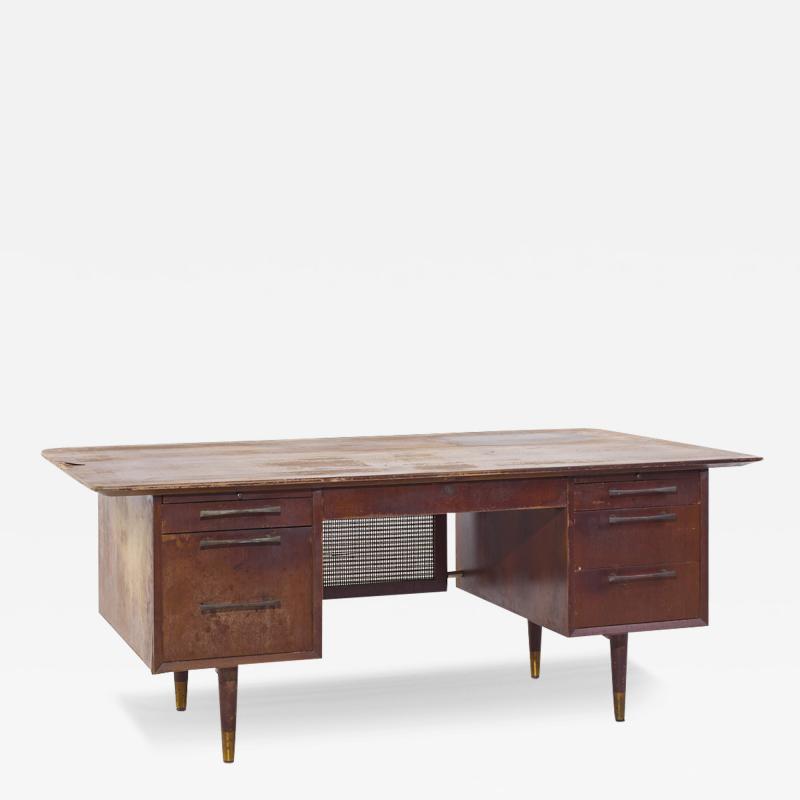 Jens Risom Jens Risom Style Jackson Mid Century Cane and Walnut Executive Desk