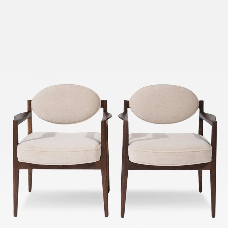 Jens Risom Jens Risom Walnut Armchairs in Natural Mohair C 1950s