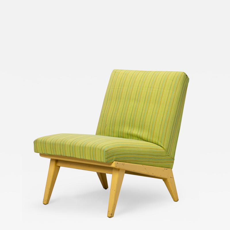 Jens Risom Jens Risom for Knoll Lime Green Striped Upholstered Blonde Wood Side Chair