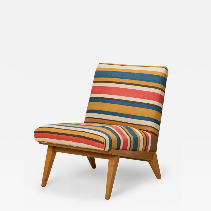 Jens Risom Jens Risom for Knoll Striped Upholstered Blonde Wood Slipper Side Chair
