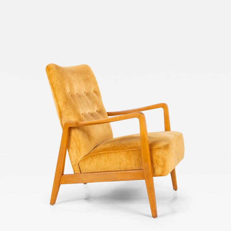 Jens Risom Yellow Velvet American Midcentury Armchair in the style of Jens Risom