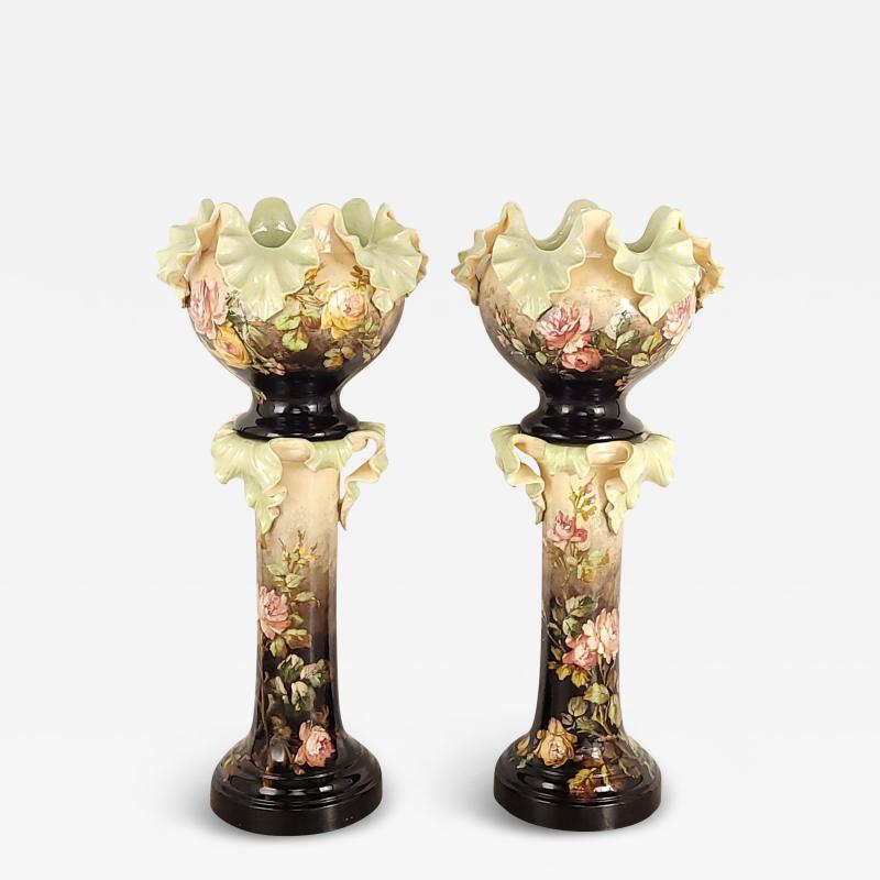 Jerome Massier Jerome Massier Majolica planters on stands France c 1900