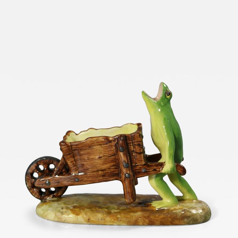 Jerome Massier Majolica Frog with Wheelbarrow