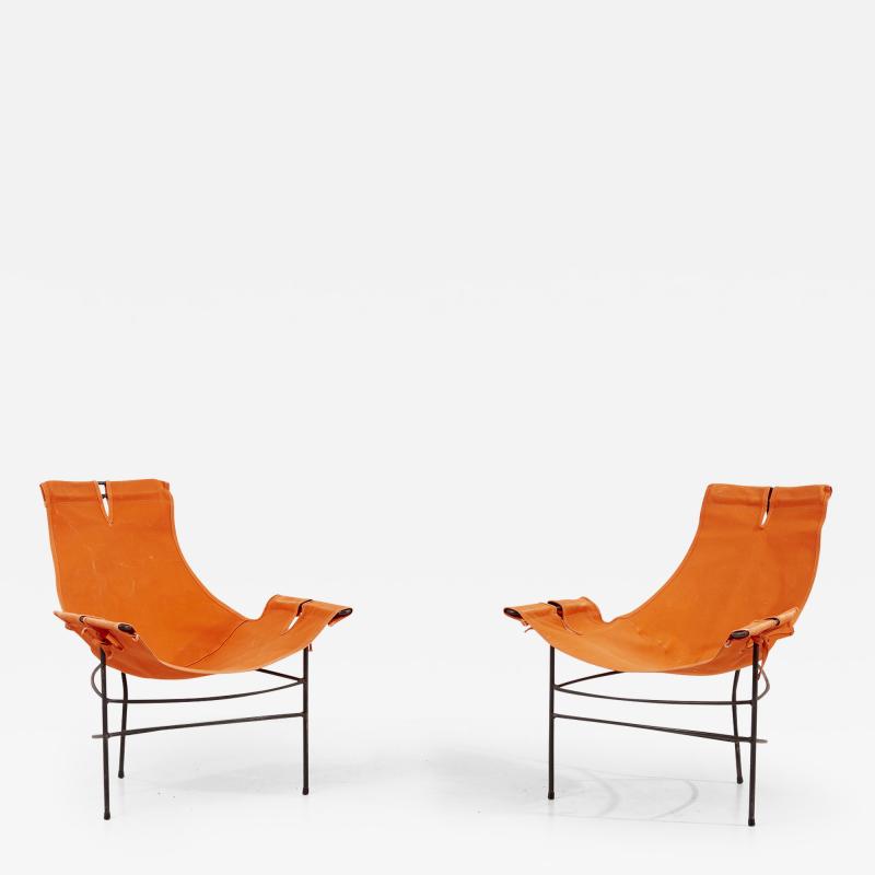 Jerry Johnson Pair of 2 Lounge Chairs by Jerry Johnson in Orange Canvas USA 1950s