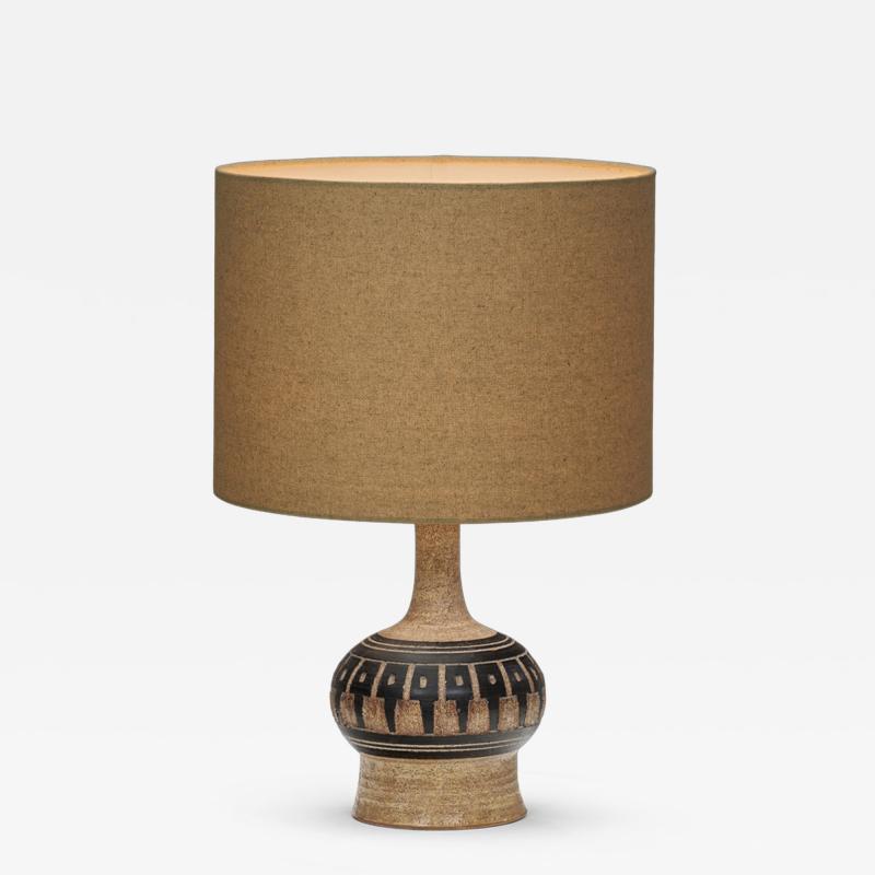 Jette Heller e Stoneware Table Lamp with Black Glazed Reliefs by Jette Heller e Denmark 1970s