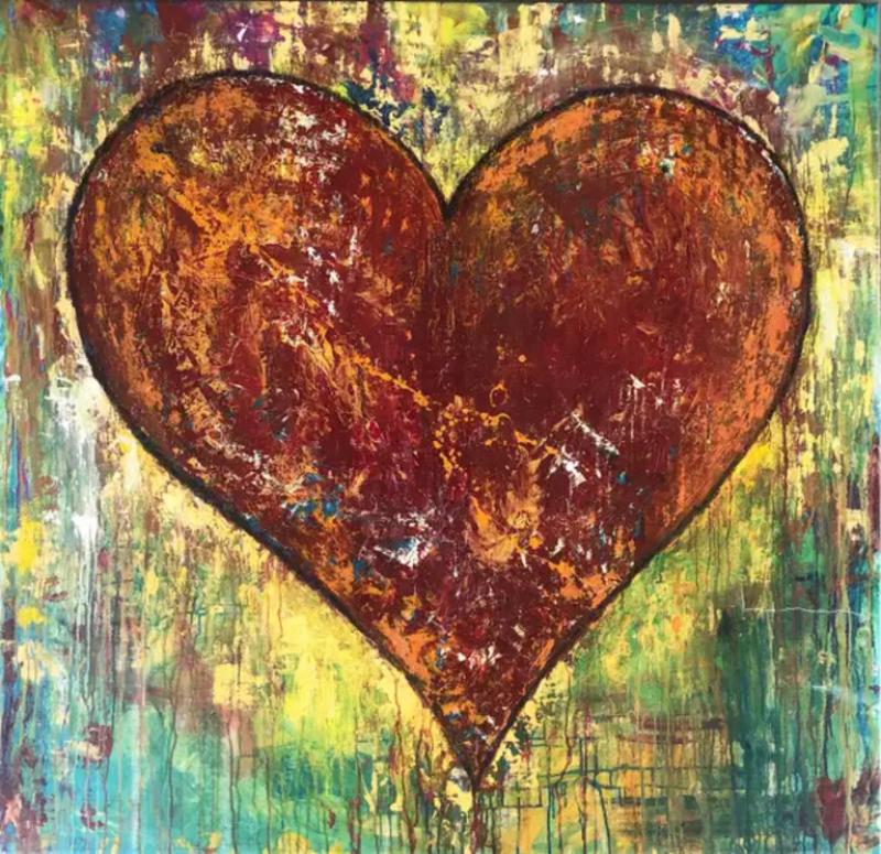 Jim Dine Large Vintage Cristina Dalcomune Abstract Heart Painting Signed Dated 2016