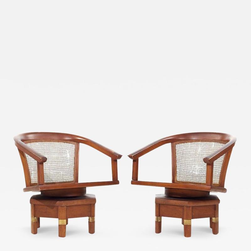 Jim Peed Jim Peed for Hickory Model 5105 Mid Century Mahogany Swivel Chairs Pair