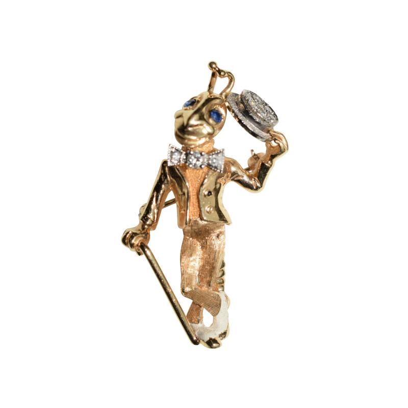 Jiminy Cricket Gold Brooch