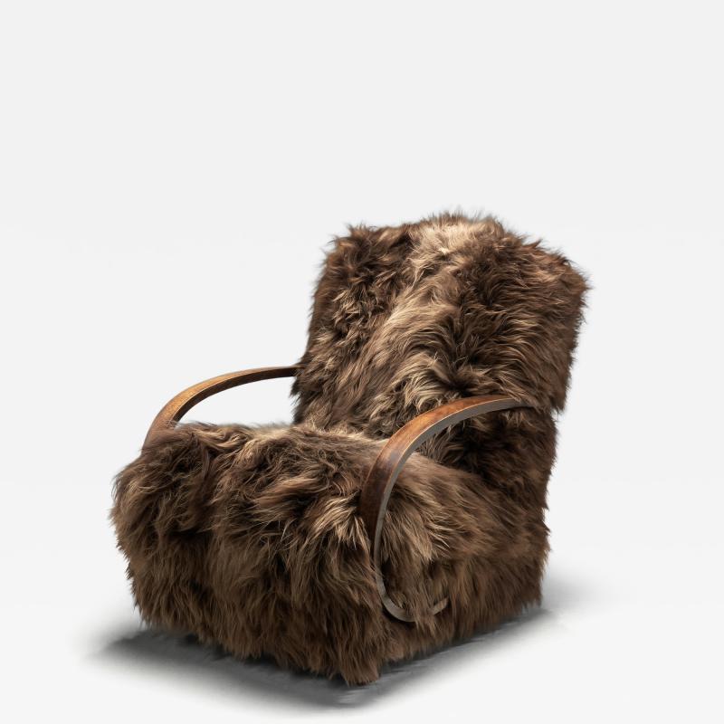 Jindrich Halabala Jind ich Halabala Armchair in Longhair Sheepskin Czechoslovakia 1930s
