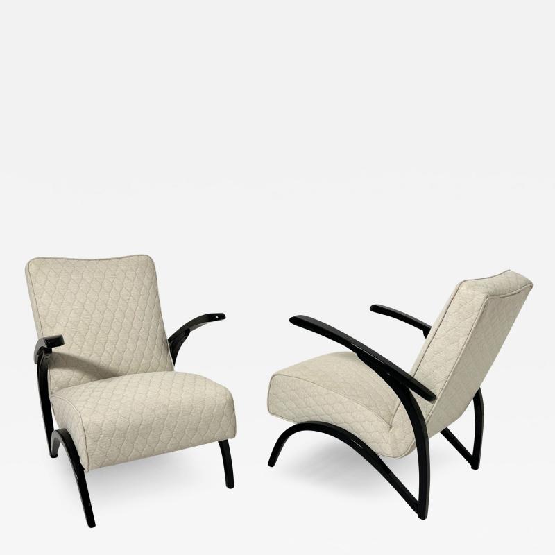 Jindrich Halabala Pair of Art Deco Lounge Chairs by J Halabala Black Laquer Czechia circa 1930