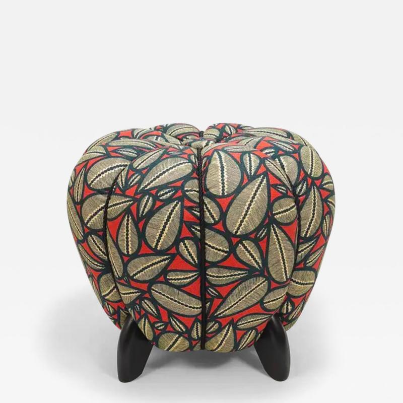 Jindrich Halabala Up to 3 Art Deco Jindrich Halabala Stool Leaf Pattern Pouf Ottoman 1930s