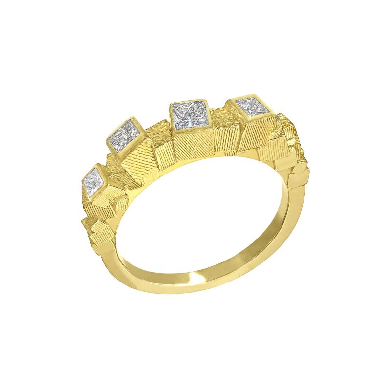 Jo Hayes Ward Princess Cut White Diamond Reflective Gold Chaos Cube Ring Jo Hayes Ward