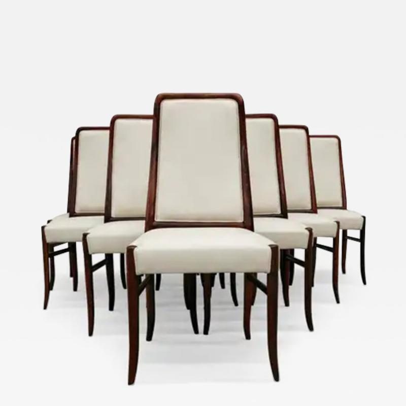 Joaquim Tenreiro Brazilian Modern 10 Chair Set in Hardwood Beige Leather Joaquim Tenreiro 1960s