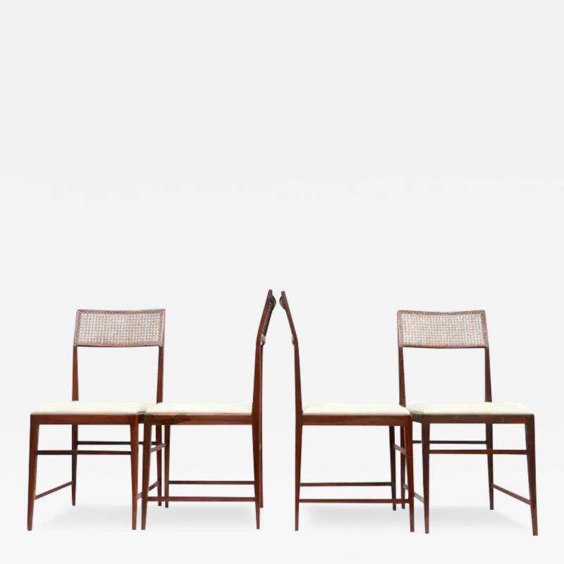Joaquim Tenreiro Brazilian Modern 4 Chair Set in Hardwood Cane Leather Joaquim Tenreiro 1950s