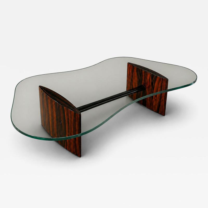 Joaquim Tenreiro Joaquim Tenreiro Rosewood Crystal Coffee Table Organic Form Brazil 1960s