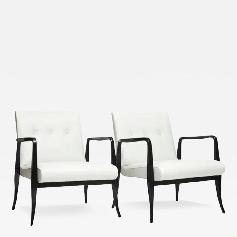 Joaquim Tenreiro Mid Century Modern Armchairs in Hardwood White Leather Joaquim Tenreiro Brazil