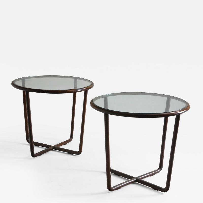 Joaquim Tenreiro Mid Century Modern Side Table in Wood and Glass Top Designed by Joaquim Tenreiro