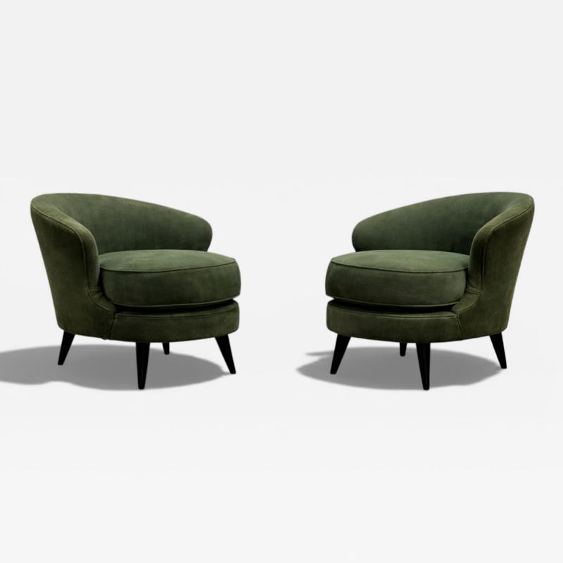 Joaquim Tenreiro Pair of Concha Armchairs in Green Suede Joaquim Tenreiro 1960s