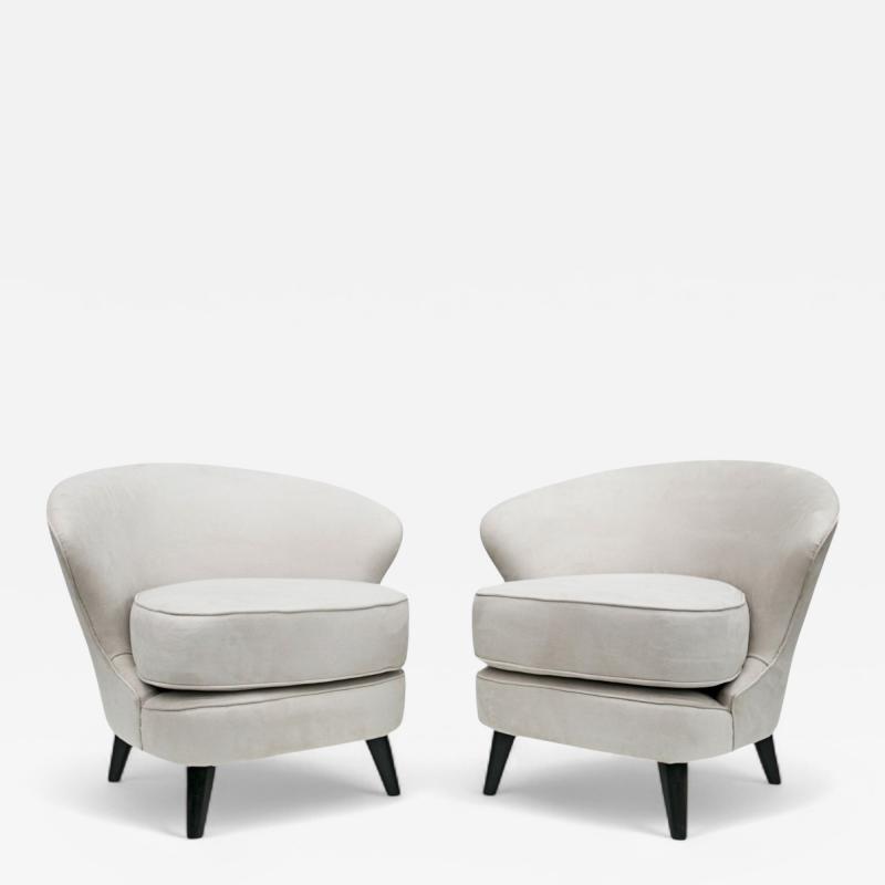 Joaquim Tenreiro Pair of Concha Armchairs in Grey Fabric Joaquim Tenreiro 1960s Lot 215A