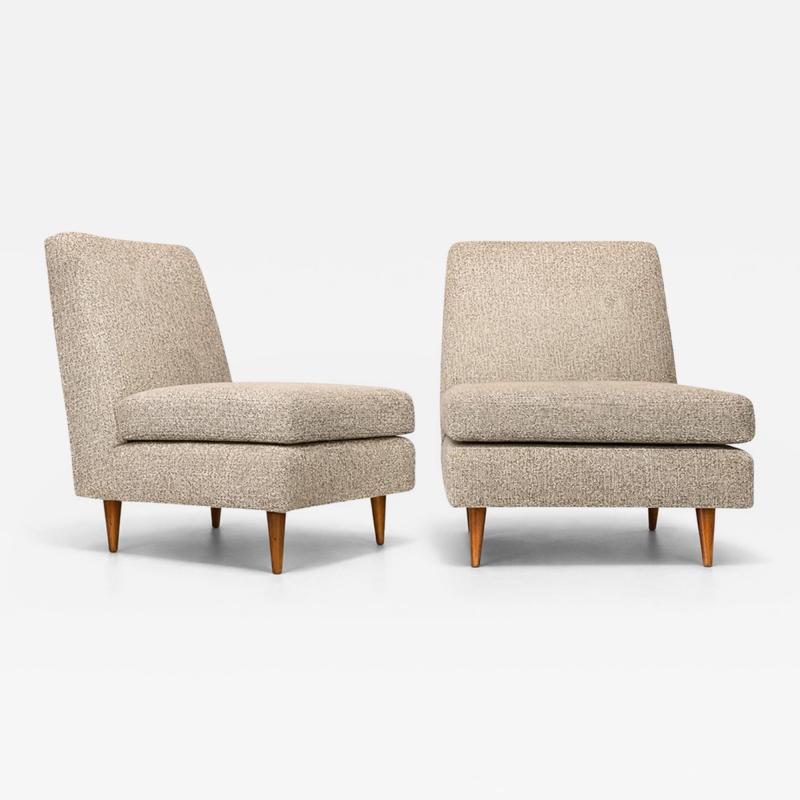 Joaquim Tenreiro Pair of L Armchairs in Hardwood Fabric Joaquim Tenreiro