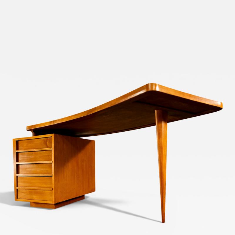 Joaquim Tenreiro Rare Curved Desk by Joaquim Tenreiro w Floating Top Drawer Cabinet Lot 731A
