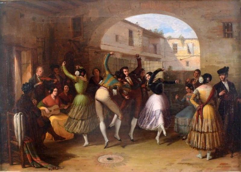 Joaquin Dominguez Becquer Dancers in a Courtyard