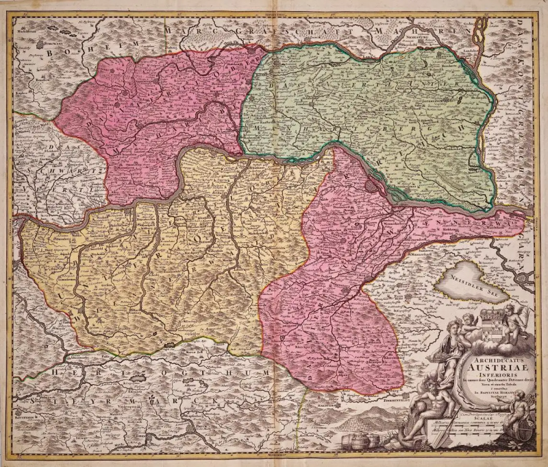 Johann Baptist Homann Hand Colored 18th Century Homann Map of Austria Including Vienna the Danube