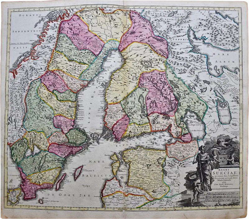 Johann Baptist Homann Scandinavia Portions of Eastern Europe 18th Century Hand Colored Homann Map