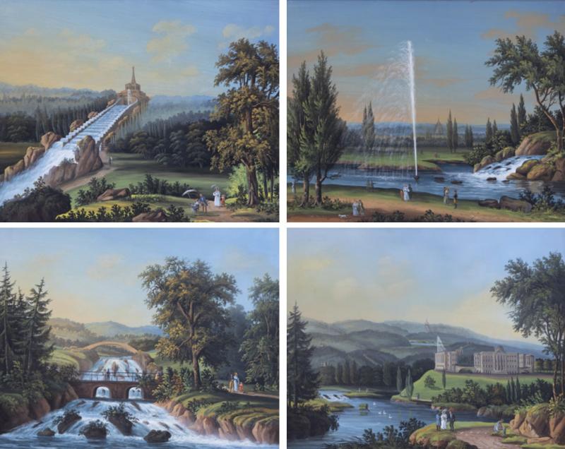 Johann Heinrich Martens FOUR VIEWS OF THE PALACE AND GARDENS AT BERGPARK WILHELMSH HE KASSEL GERMANY