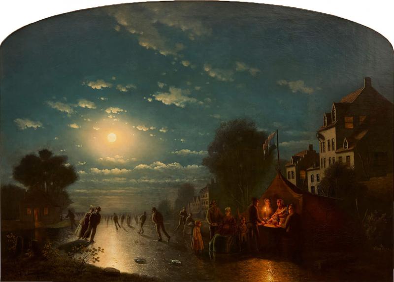 Johann Mongels Culverhouse Antique Dutch oil painting of an ice skating scene by Culverhouse