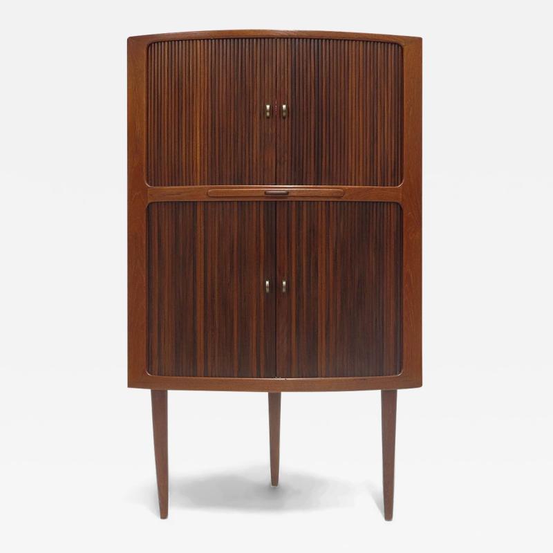 Johannes Andersen Danish Corner Bar Cabinet with Tambour Doors