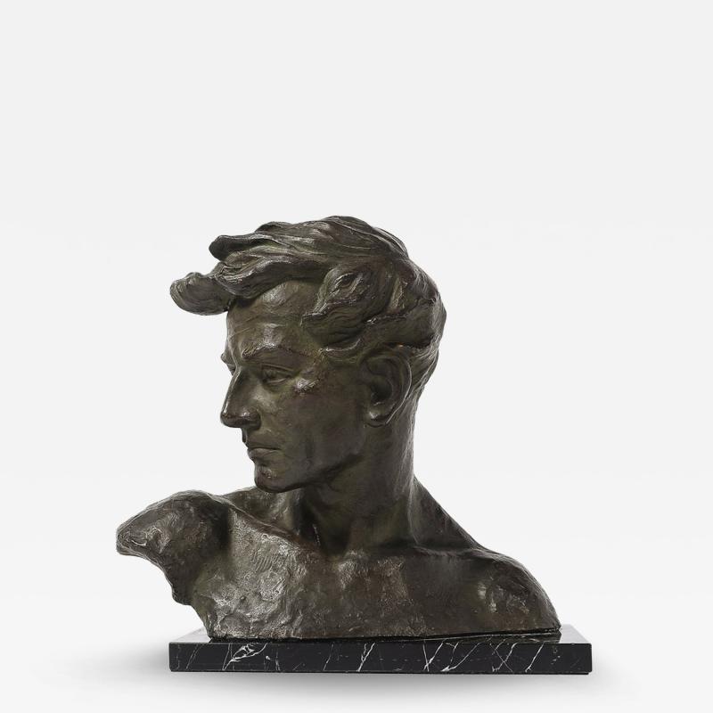 Johannes Dommisse Art Deco Bronze Bust of a Male Figure on Marble Base signed Johannes Dommisse