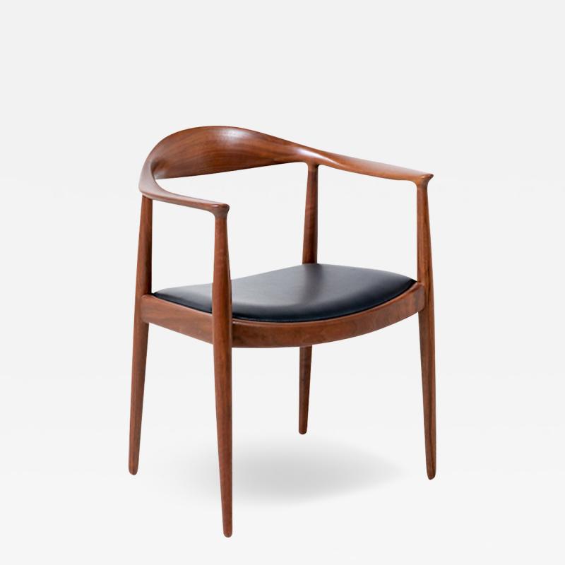 Johannes Hansen Hans Wegner Round Walnut Leather Armchair for Johannes Hansen