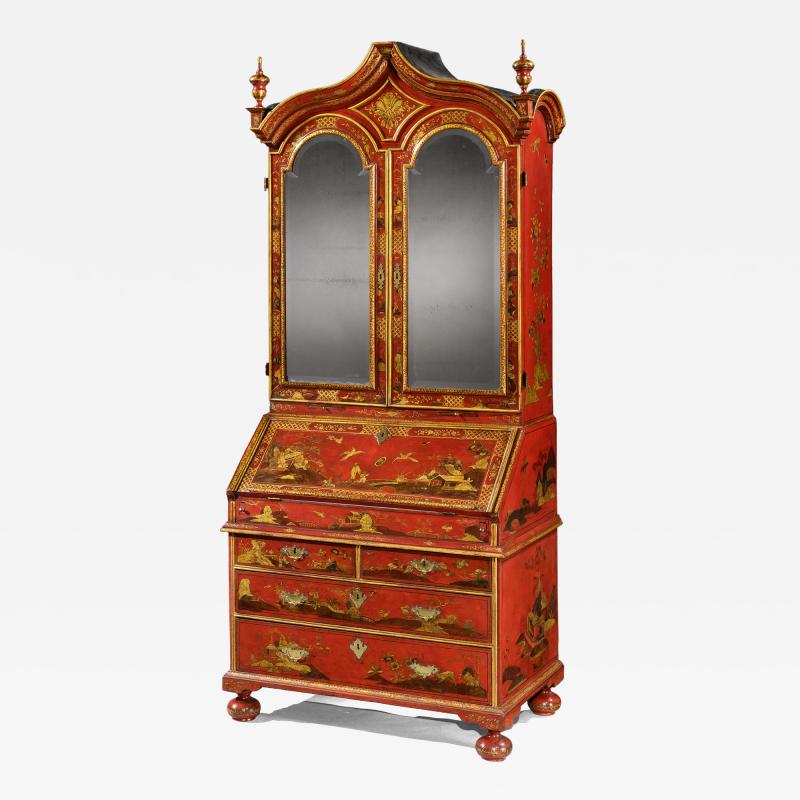 John Belchier A GEORGE I PERIOD SCARLET AND GILT JAPANNED BUREAU CABINET