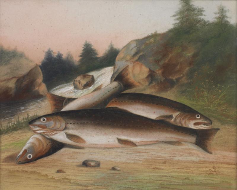 John Bower John S Bower Trout on the River Bank