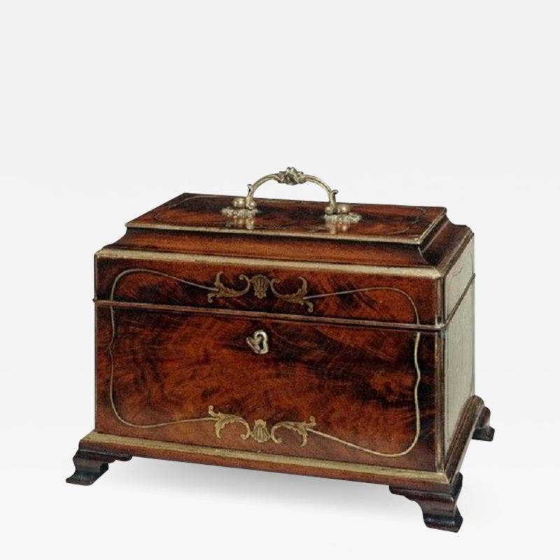 John Channon Rare Antique English Mahogany Brass Inlaid Tea Caddy in the Manner of Channon